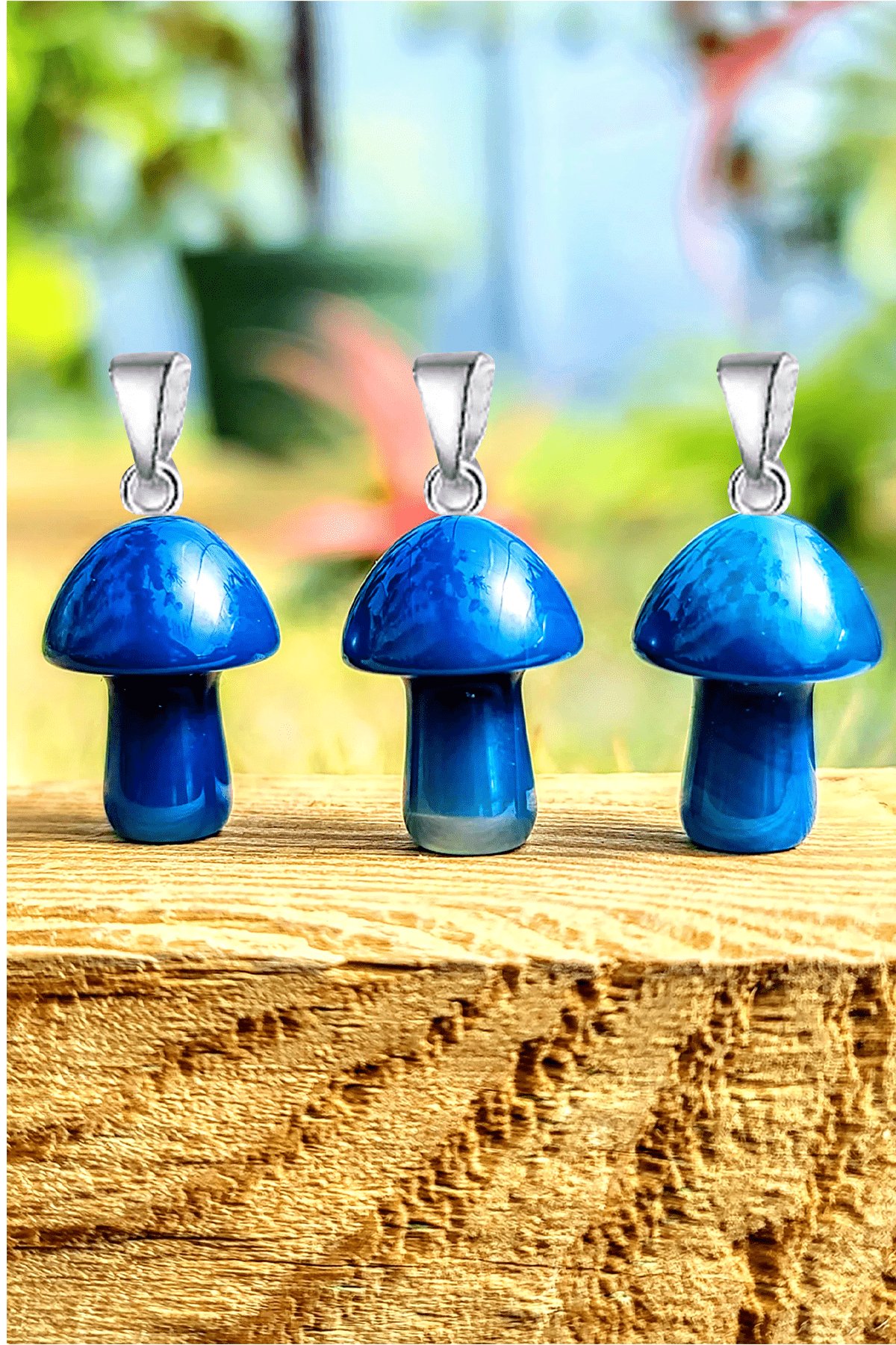 Sertifikalı Mantar Model Mavi Akik Taşı Kolye - Gümüş Aparatlı