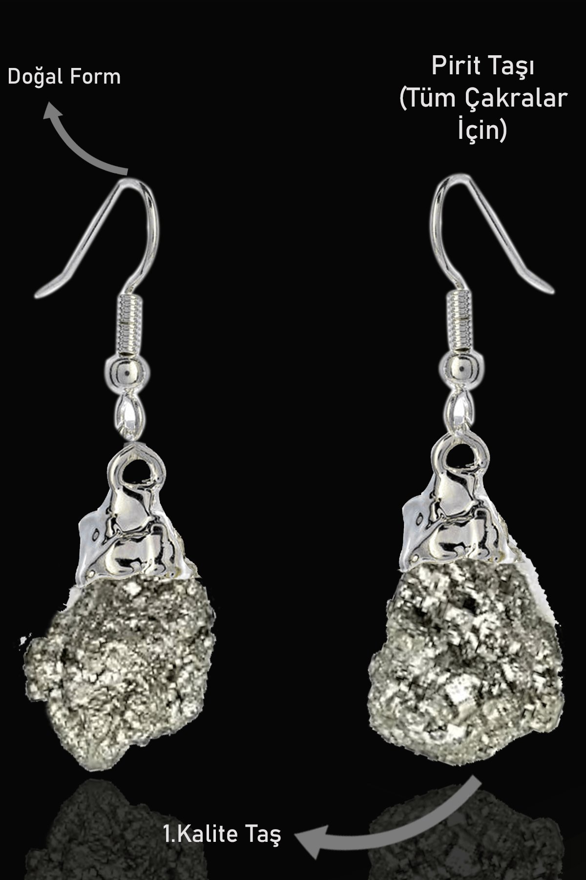 Sertifikalı Ham İşlenmemiş Gerçek Pirit Taşı Küpe