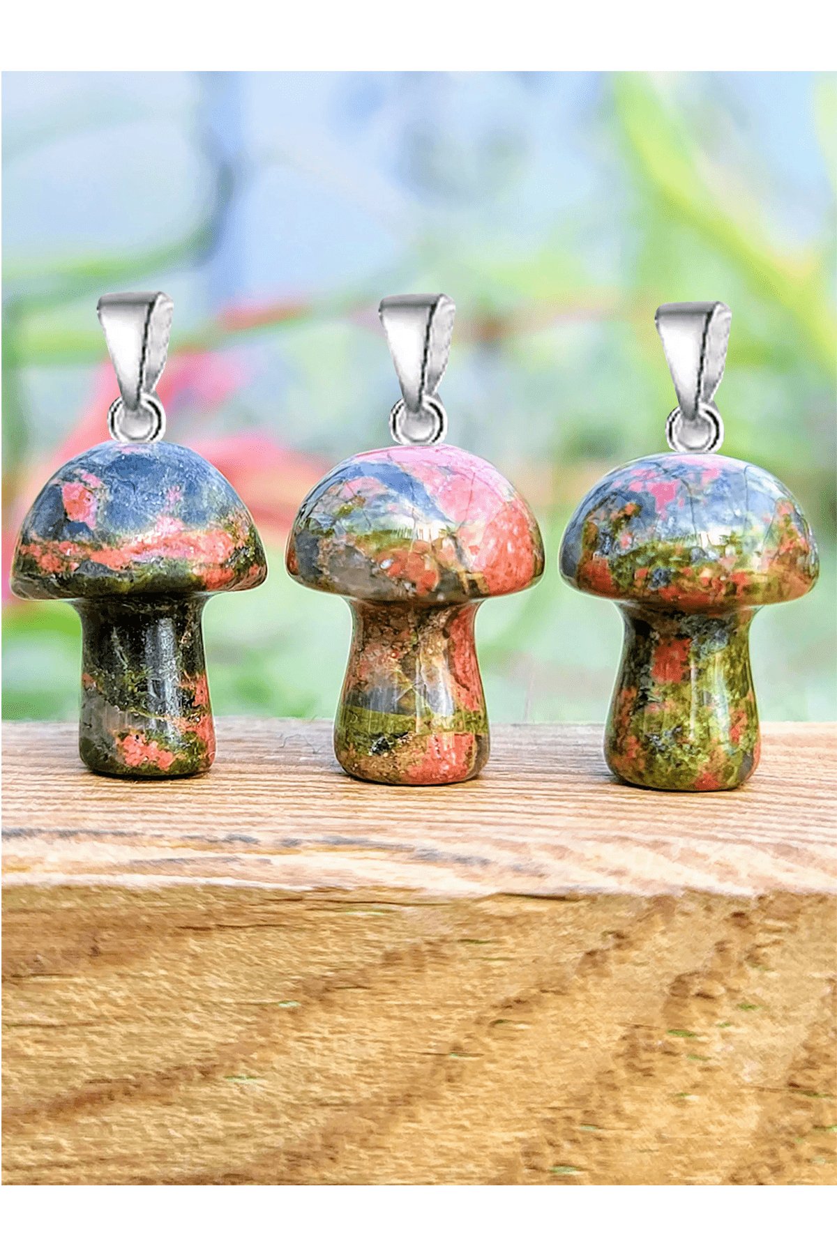 Sertifikalı Mantar Model Unakit Taşı Kolye - Gümüş Aparatlı