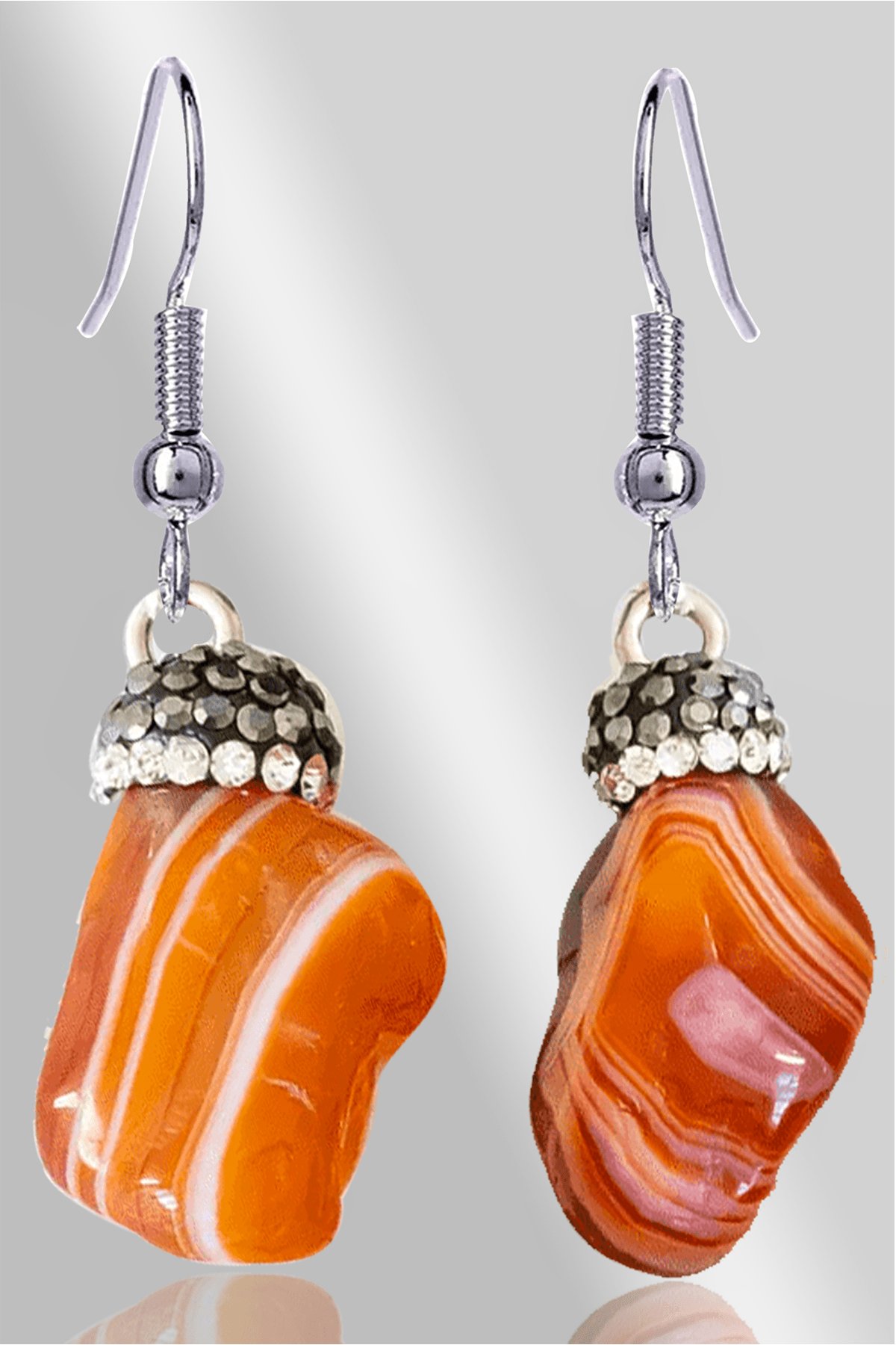 Sertifikalı Zirkon Taşlı Model Karnelyan Akik Taşı Doğal Taş Küpe