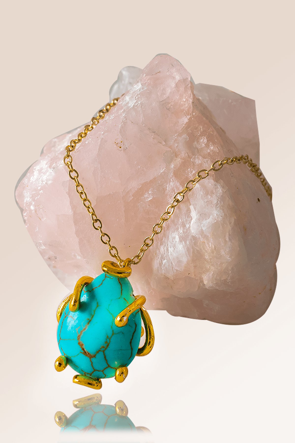 Sertifikalı Damla Model Gerçek Firuze Taşı Kolye - Altn Renkli