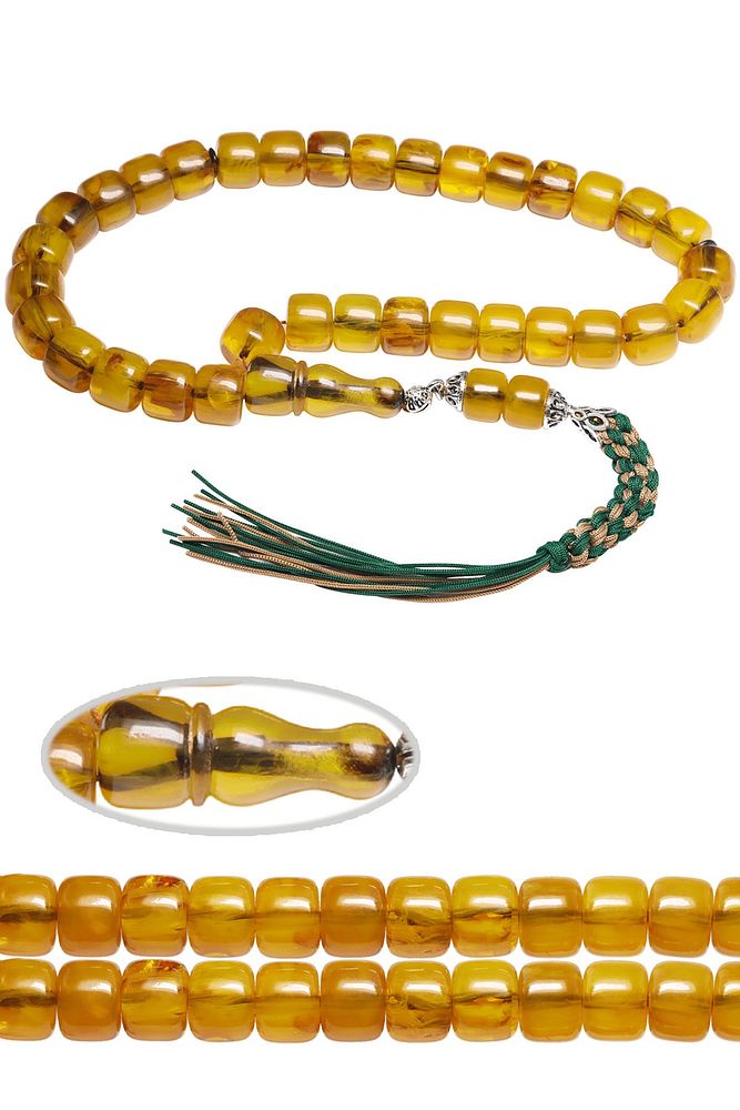 Sertifikalı Sarı Renkli Yeşil Kahverengi Sıkma Kehribar Tesbih