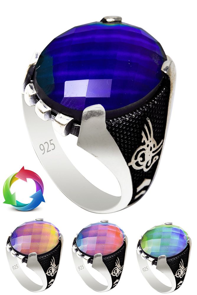 Sertifikalı 12 Renk Değiştiren His Taşlı Gümüş Yüzük