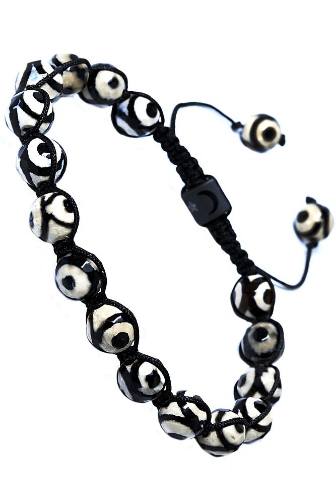 Sertifikalı Makrome Benekli Siyah Doğal Akik Taşı Bileklik