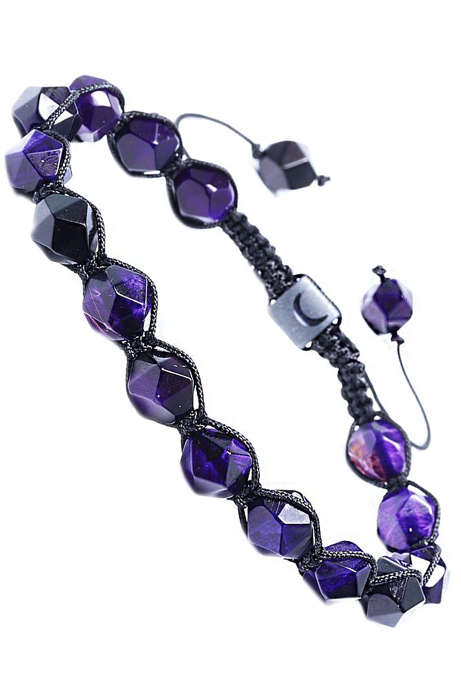 Makrome Fasetli Doğal Ametist Bileklik