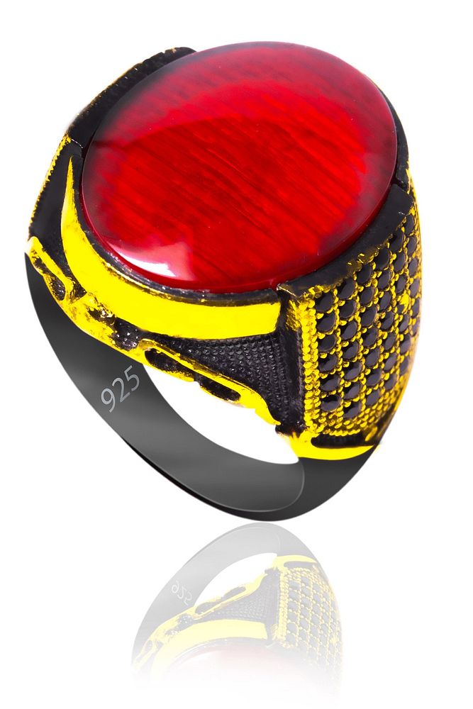 Sertifikalı Kırmızı Doğal Akik Taşlı 925 Ayar Gümüş Yüzük