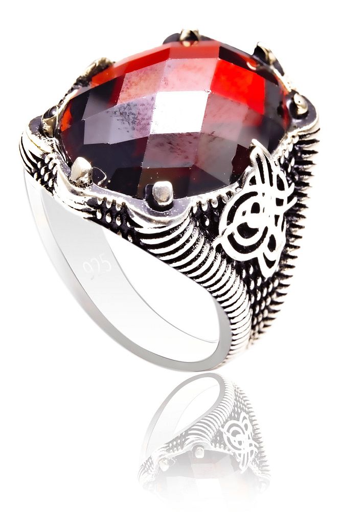 Sertifikalı Osmanlı Tuğralı Doğal Akik Taşlı 925 Ayar Gümüş Yüzük