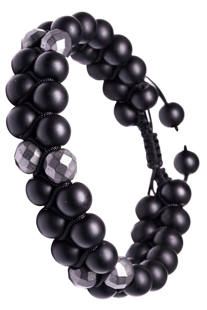 Makrome Çift Sıra Oniks Taşı Ve Hematit Bileklik