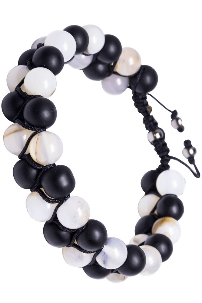 Sertifikalı Makrome Doğal Oniks Beyaz Akik Taşı Bileklik