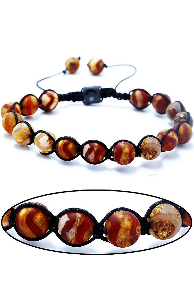 Sertifikalı Çizgili Kahverengi Tibet Doğal Akik Taşı Bileklik