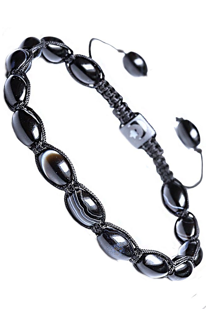 Sürmeli Makrome Siyah Doğal Akik Taşı Bileklik