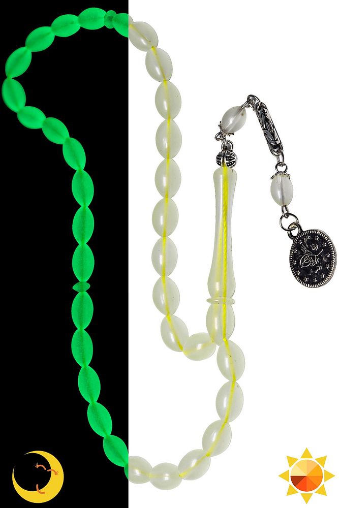 Sertifikalı Arnavut Püsküllü 9x12mm Fosforlu Kedigözü Tesbih