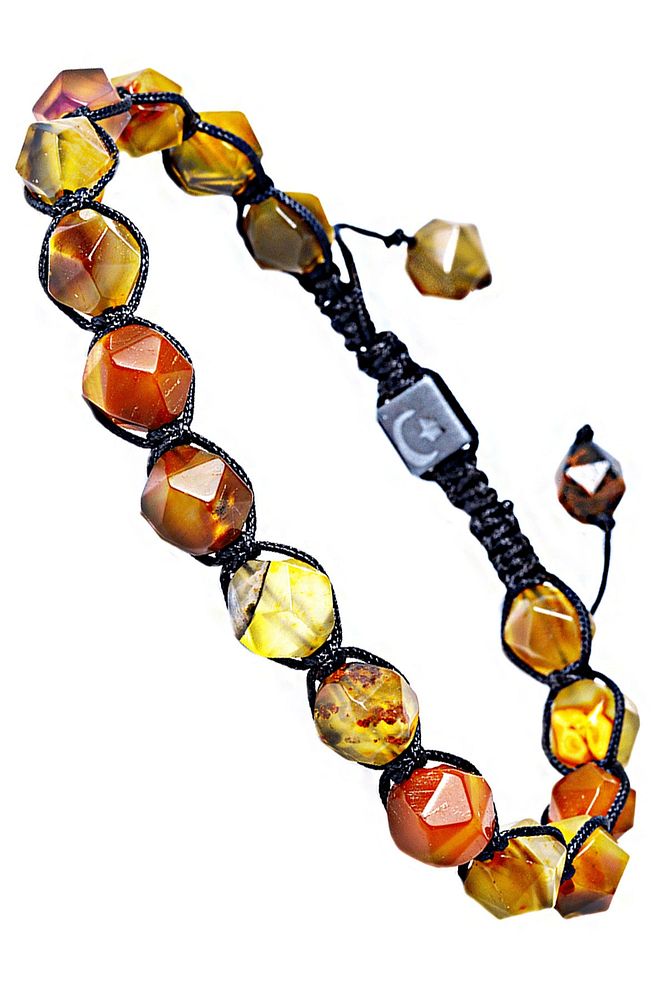 Sertifikalı Fasetli Yeşil Turuncu Doğal Akik Taşı Bileklik