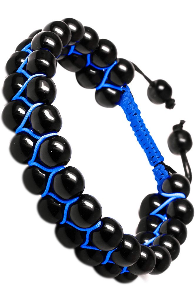 Sertifikalı Mavi Çift Sıra Parlak Doğal Oniks Taşı Bileklik