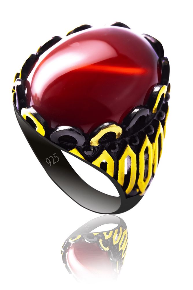 Sertifikalı Kırmızı Renkli Doğal Akik Taşlı 925 Ayar Gümüş Yüzük