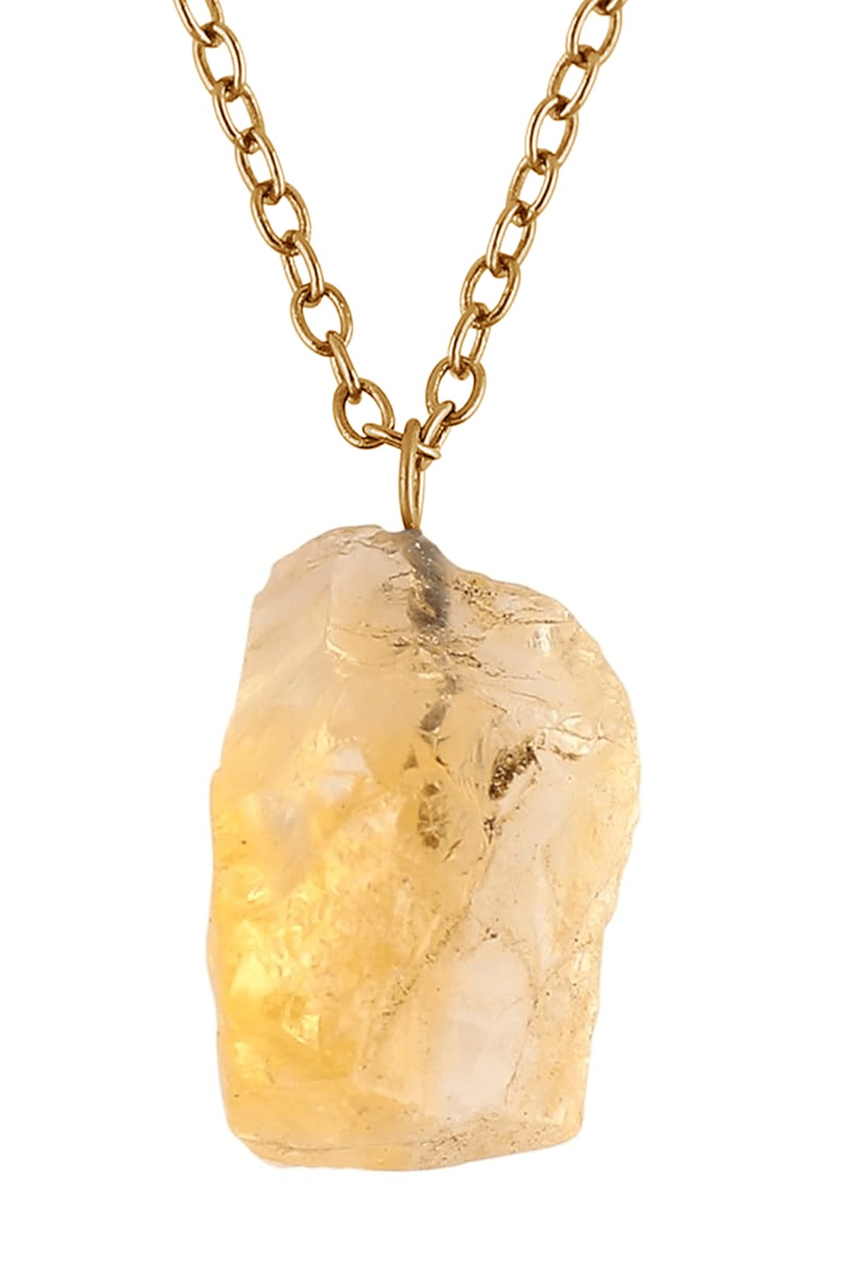Sertifikalı Ham İşlenmemiş Sitrin Taşı Kolye - 24k Altın Kaplama