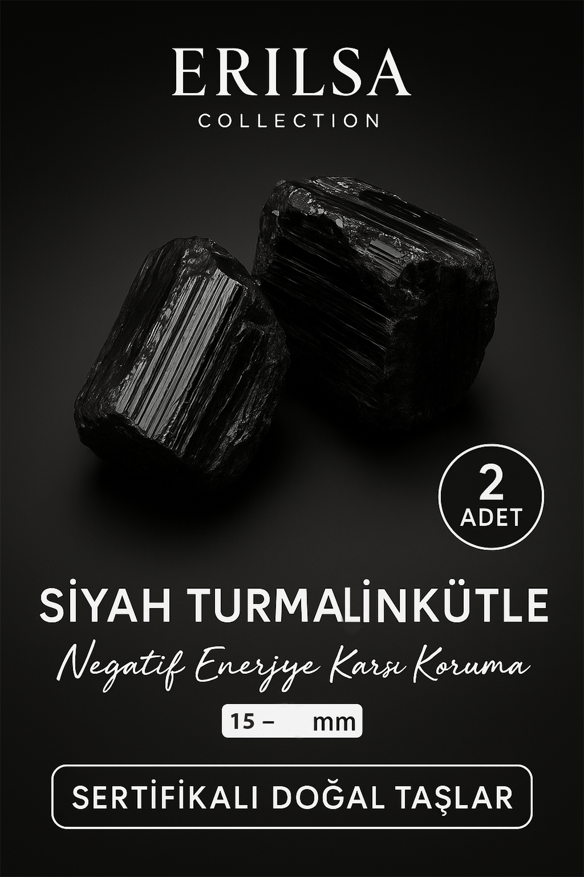 Sertifikalı Ham İşlenmemiş Doğal Turmalin Taşı Kütle 2’li Set – Negatif Enerji Koruma