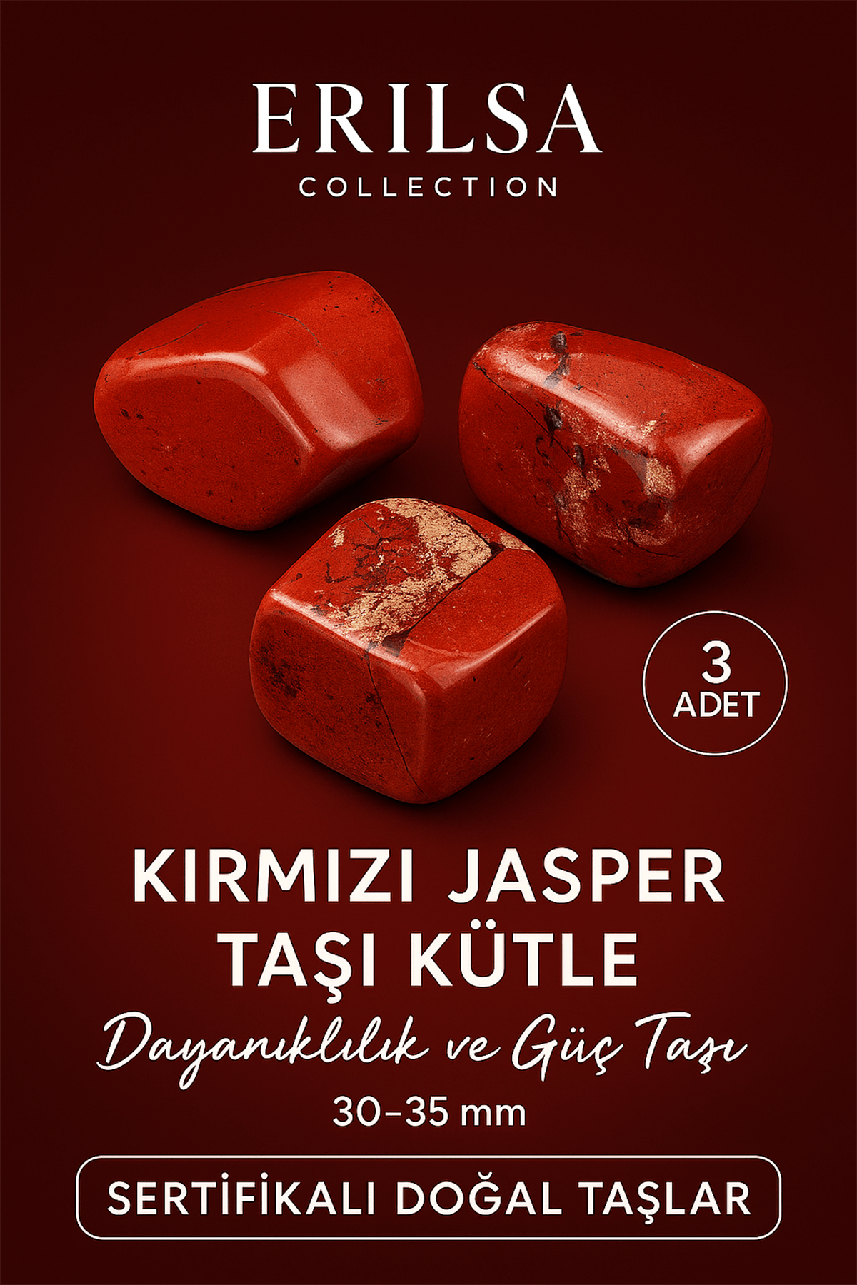 Sertifikalı Kırmızı Jasper Taşı Kütle (3 Adetli) – Dayanıklılık ve Güç Taşı 30-35 mm