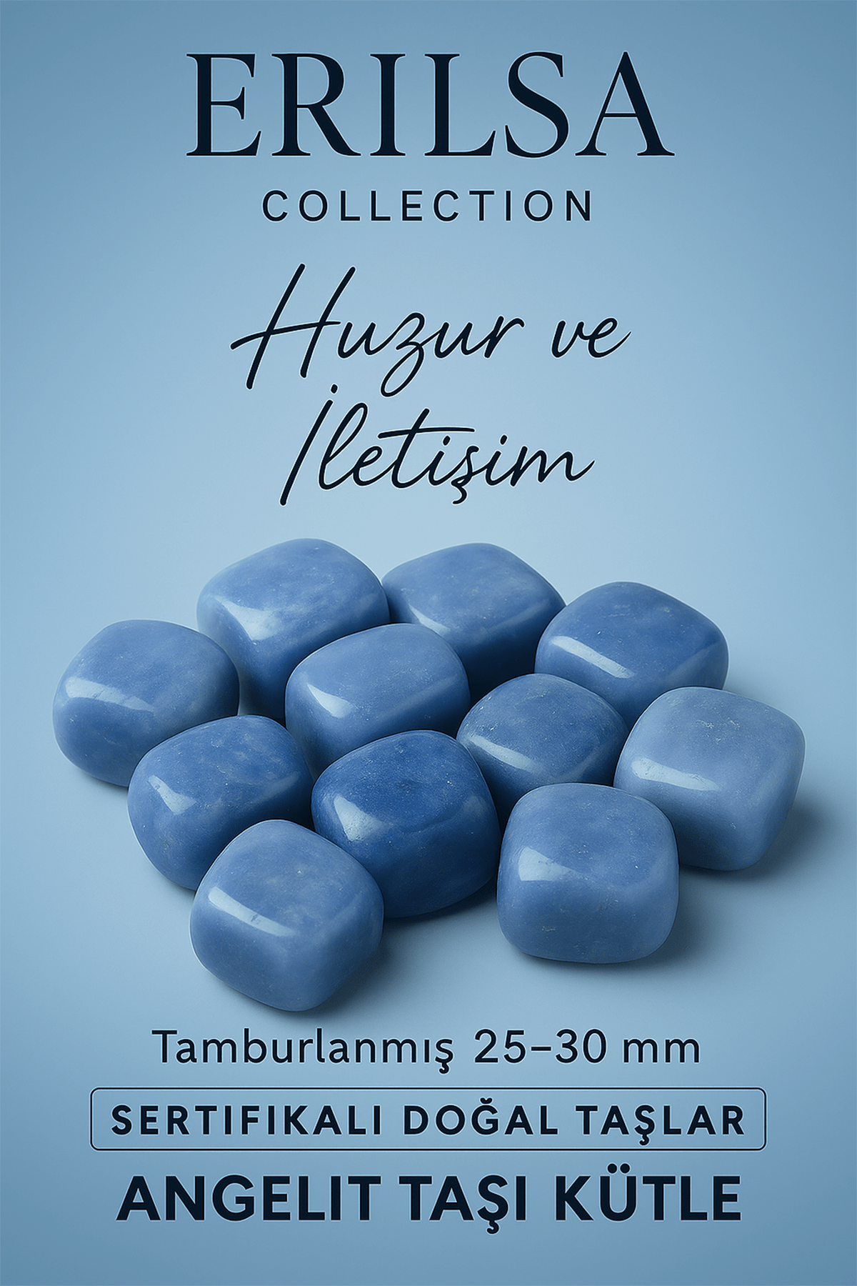 Sertifikalı Doğal Angelit Taşı Kütle 25-30 mm - Tamburlanmış Huzur ve İletişim Melek Taşı