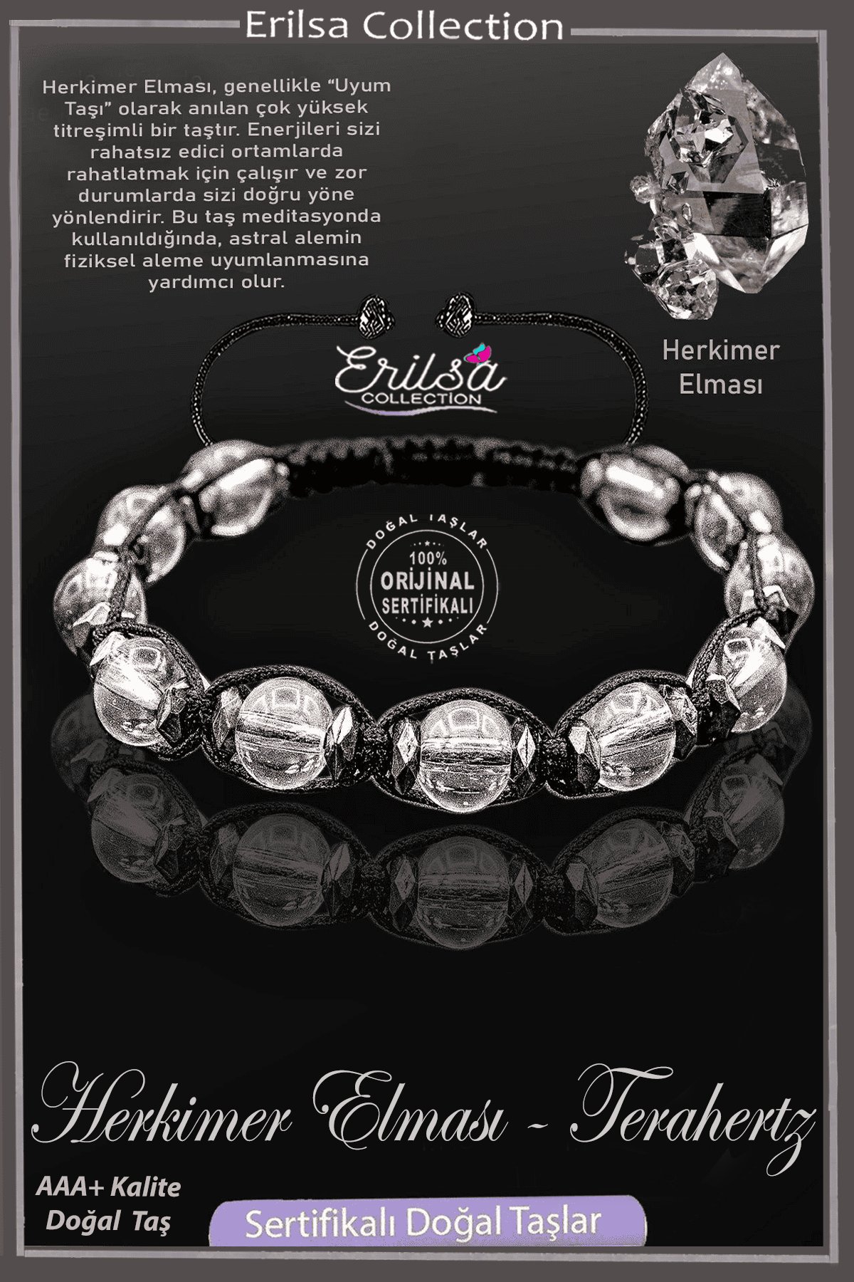 Sertifikalı Terahertz - Herkimer Elması Bileklik - Herkimer Diamond