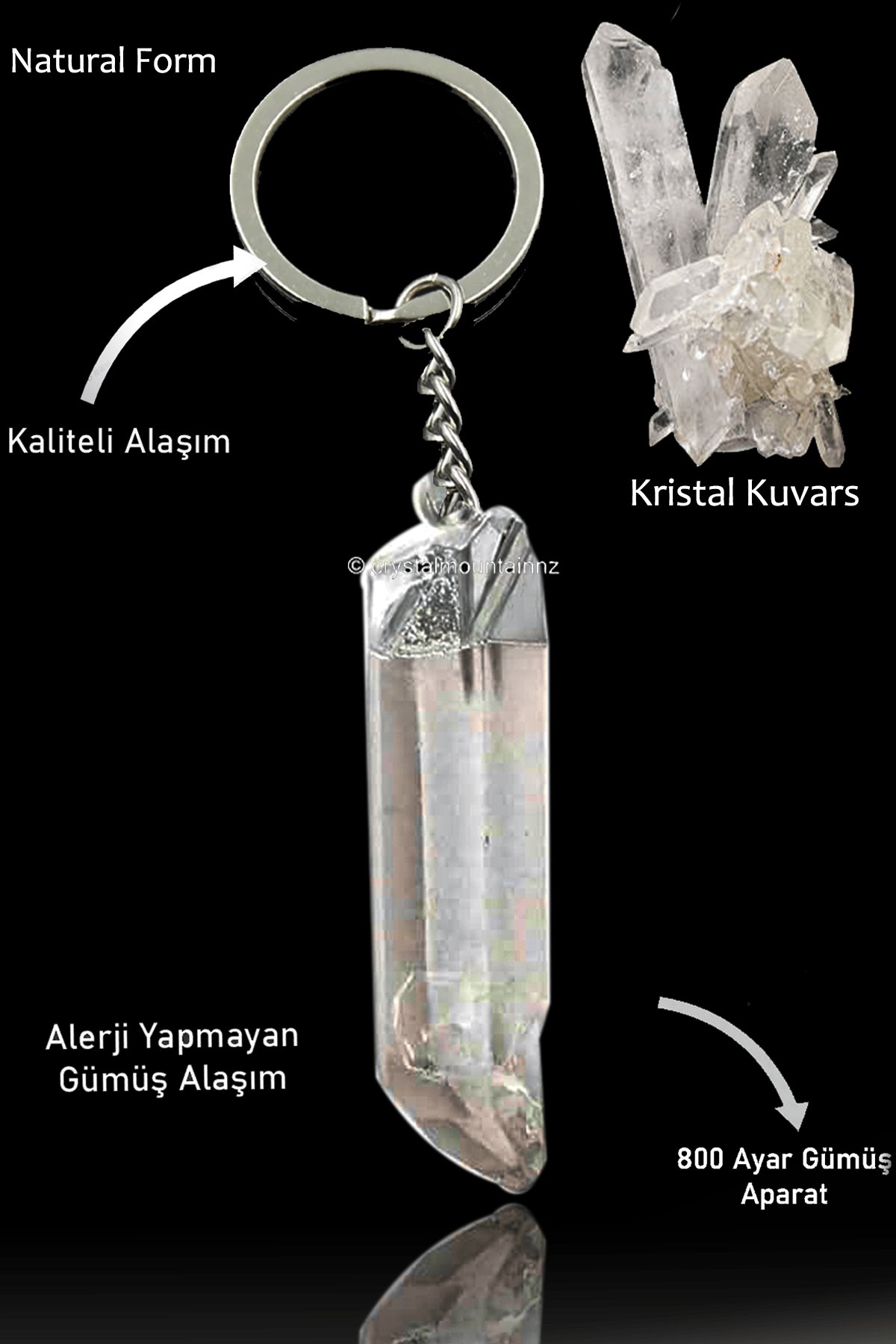 Sertifikalı Ham işlenmemiş Kristal Kuvars Doğal Taş Anahtarlık - Brezilya