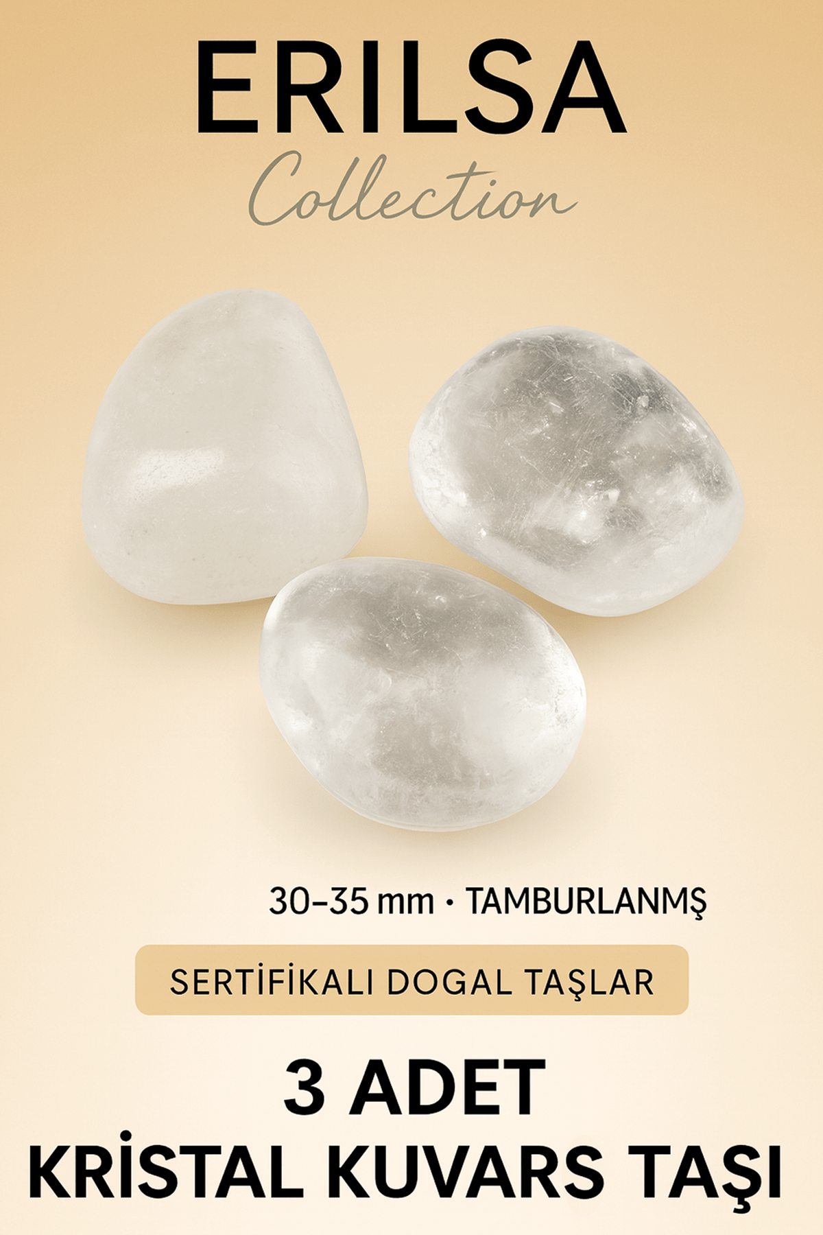 Sertifikalı Kristal Kuvars Taşı Doğal Taş Kütle – 3 Adet Parça Saf ve Şeffaf