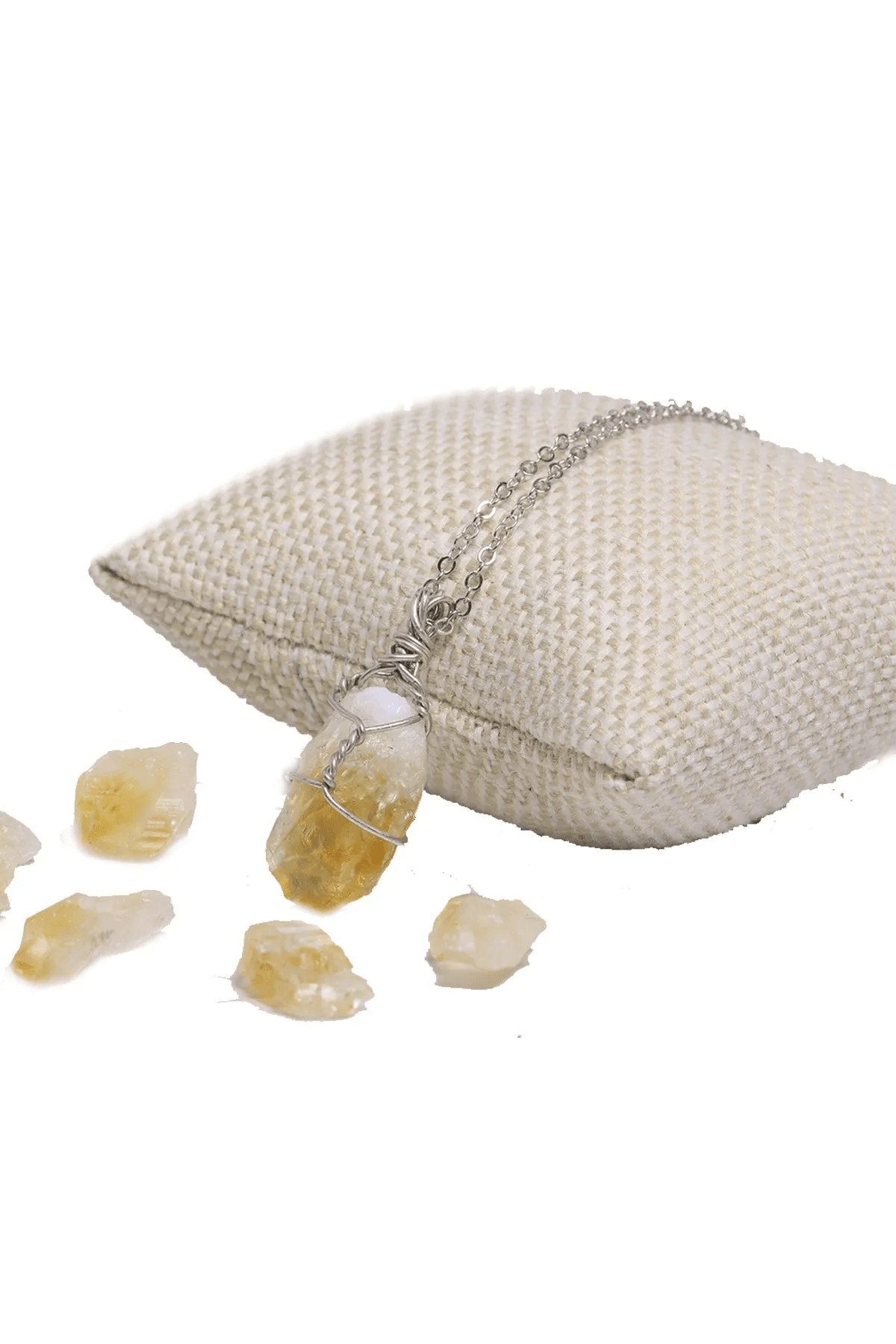 Sertifikalı Gerçek Tel Sargılı Ham İşlenmemiş Sitrin Taşı Kolye