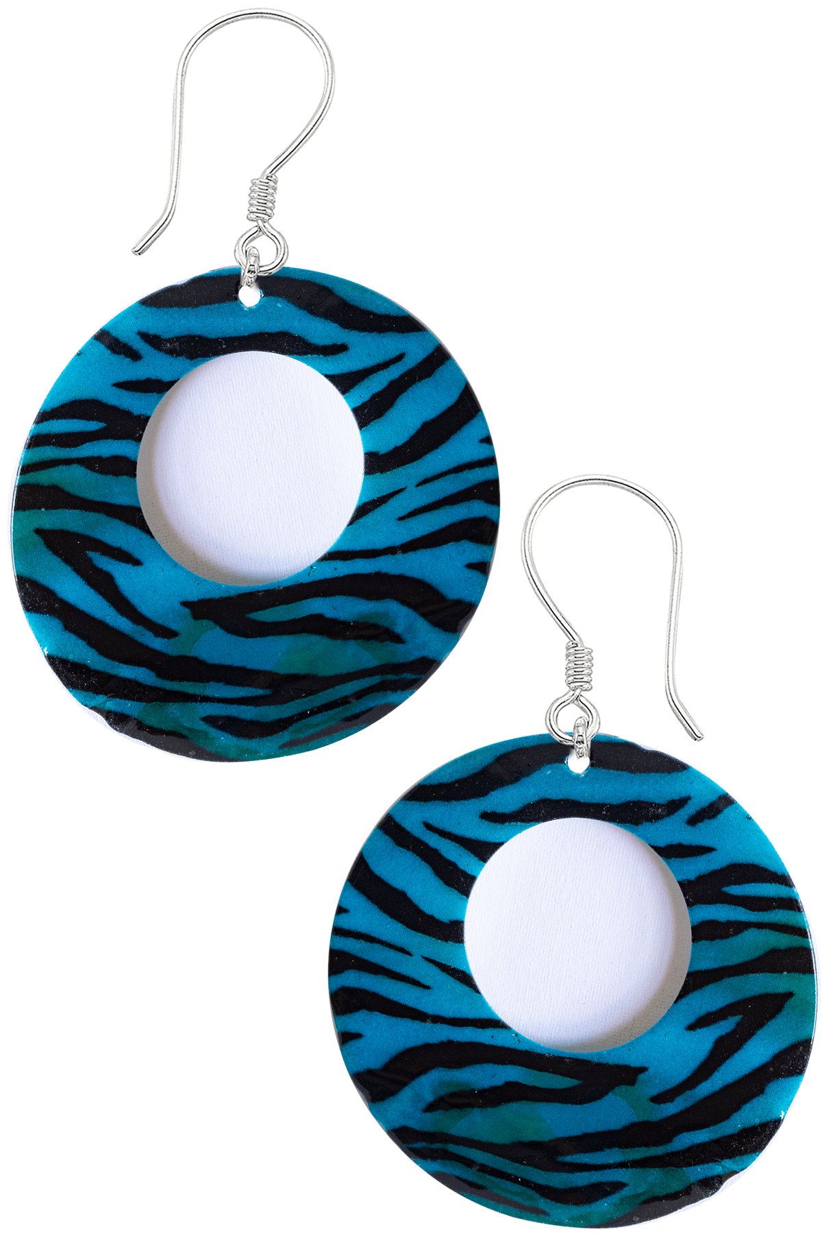 Sertifikalı Leopar Desenli Mavi Renkli Sedef Taşı Küpe