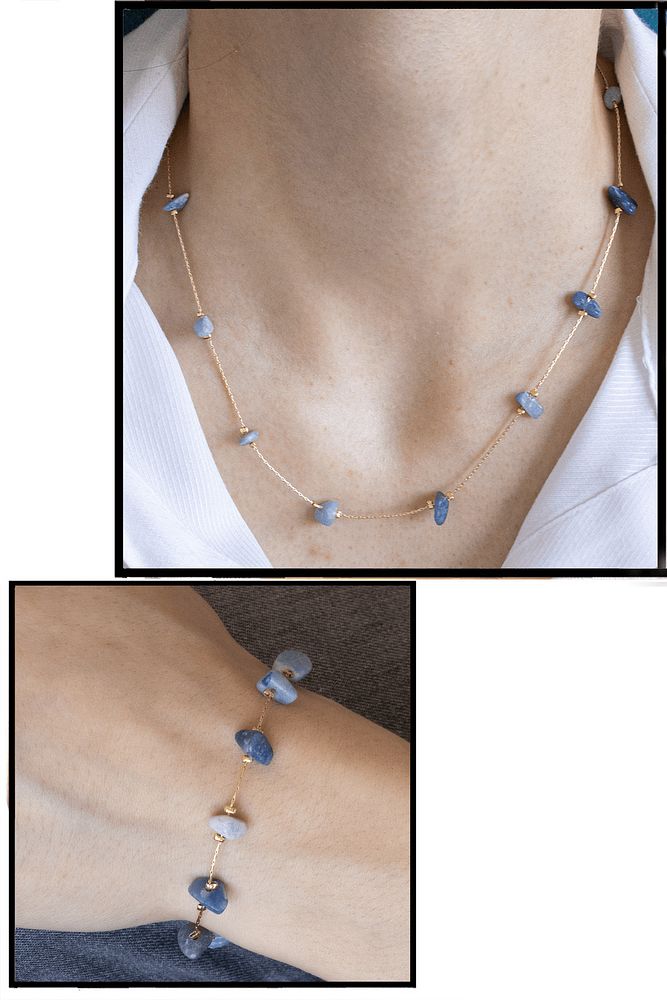 Sertifikalı Angelit - Anjelit Taşlı Doğal Taş Kolye Bileklik Seti - Melek Taşı