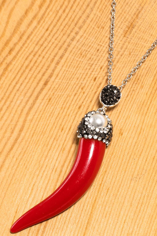 Sertifikalı Zirkon Taşlı Sentetik İnci - Kırmızı Mercan Taşı Kolye