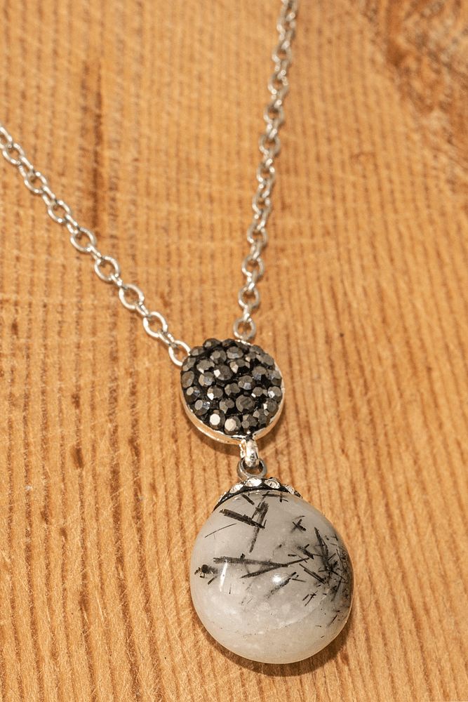 Sertifikalı Ham Zirkon Taşlı Rutil Kuvars Taşı Kolye (Melek Saçı)