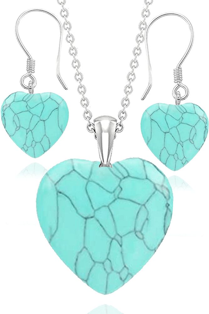 Sertifikalı Kalp Turkuaz Kolye Ve Küpe Seti