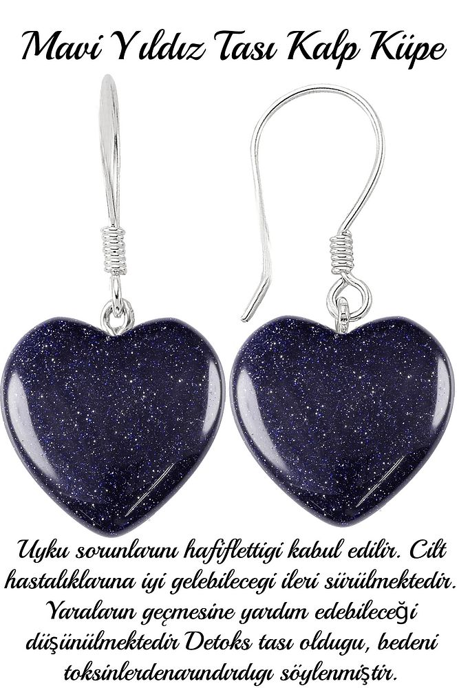 Sertifikalı Kalp Kesim Mavi Yıldız Taşı Doğal Taş Küpe