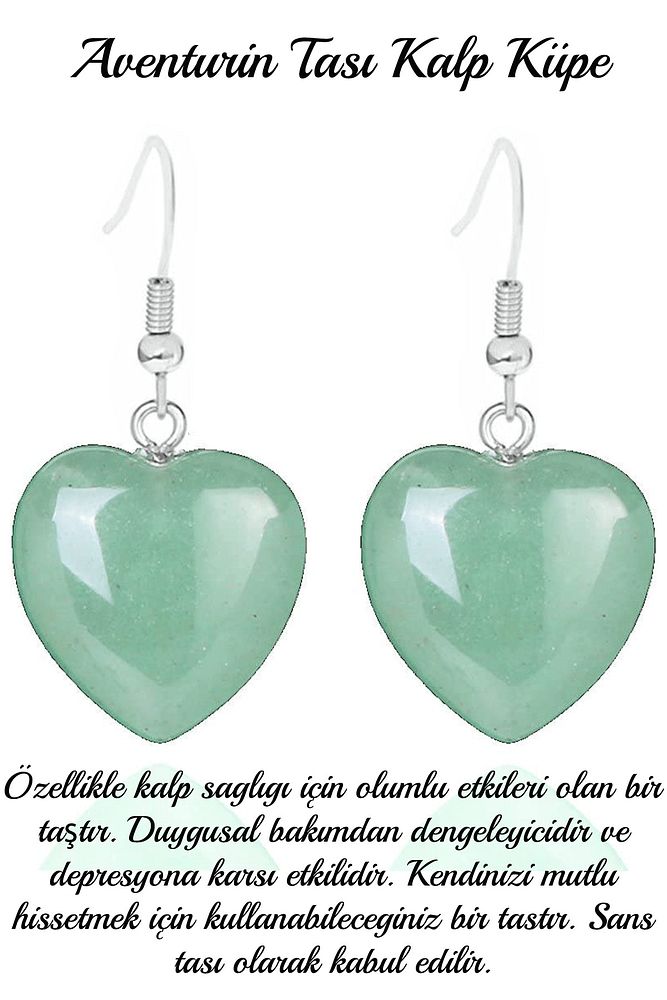 Sertifikalı Kalp Kesim Aventurin Taşı Doğal Taş Küpe