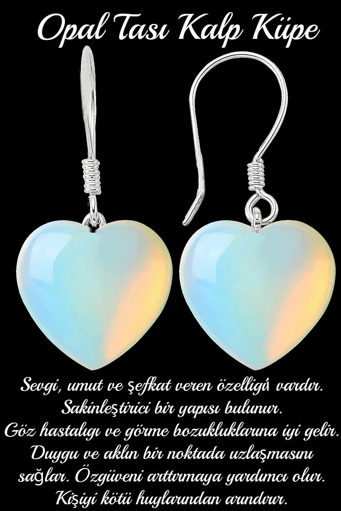 Sertifikalı Kalp Kesim Opal Taşı Doğal Taş Küpe