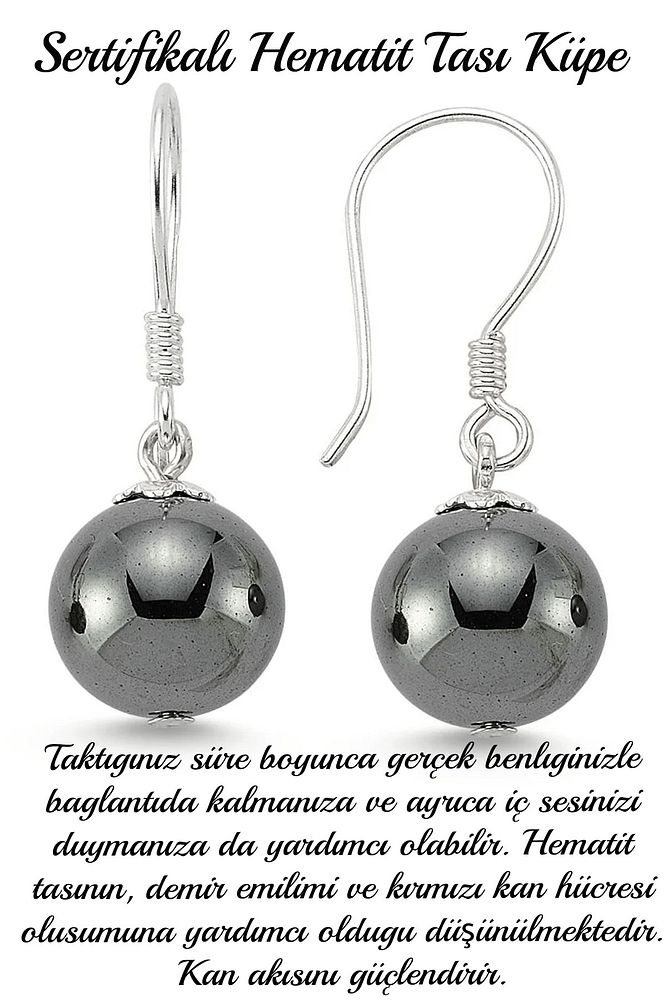 Sertifikalı Hematit Taşı Doğal Taş Küpe (kan Taşı)