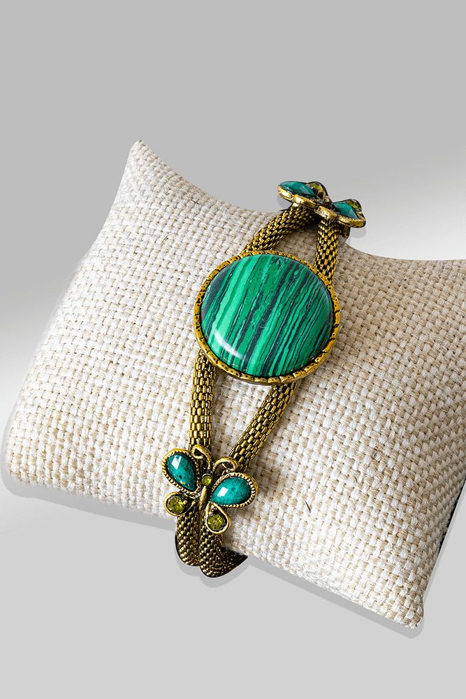 Sertifikalı Tilki Kuyruğu Model Kelebek Malahit Taşı Bileklik - Ayarlamalı