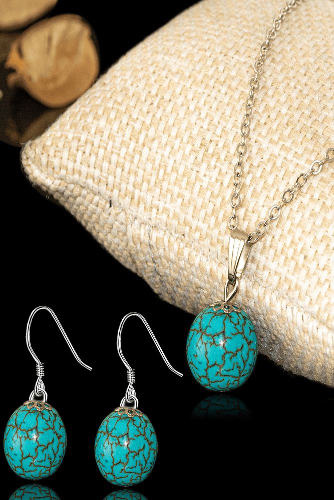 Sertifikalı Küre Kesim Firuze Taşı Kolye Ve Küpe Doğal Taş Seti