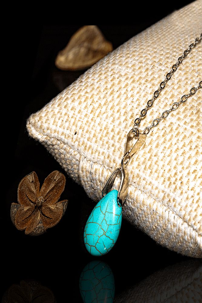 Sertifikalı Damla Kesim Firuze Taşı Kolye (gümüş Aparatlı)