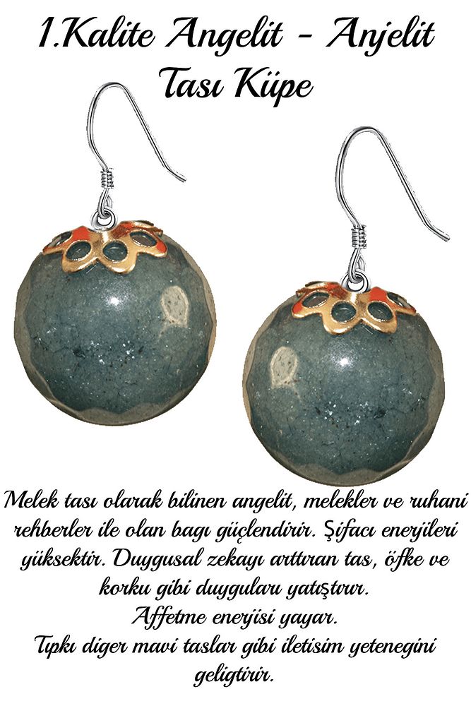 Sertifikalı Fasetli Anjelit - Angelit Melek Taşı Küpe