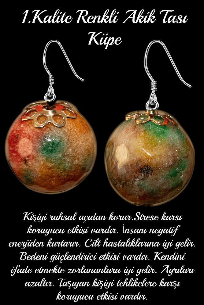 Sertifikalı Fasetli Renkli Kuvars Taşı Doğal Taş Küpe