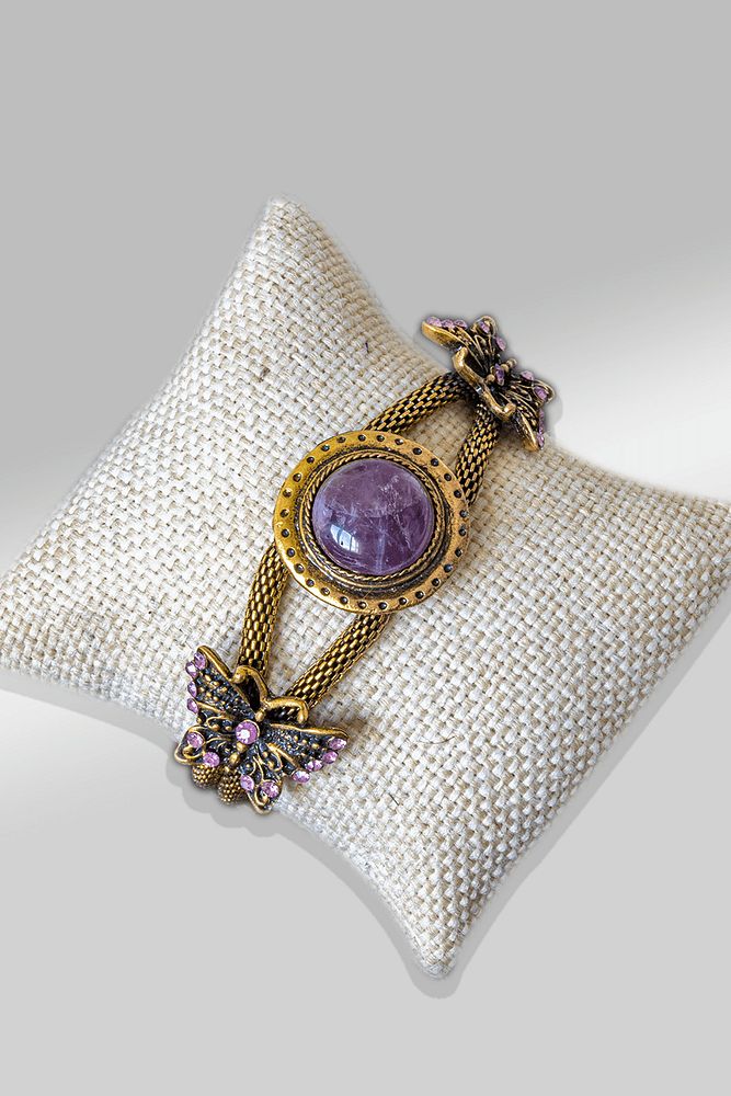 Sertifikalı Tilki Kuyruğu Model Kelebek Ametist Taşı Bileklik - Ayarlamalı