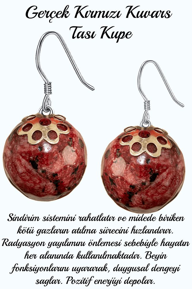 Sertifikalı Kırmızı Kuvars Taşı Doğal Taş Küpe