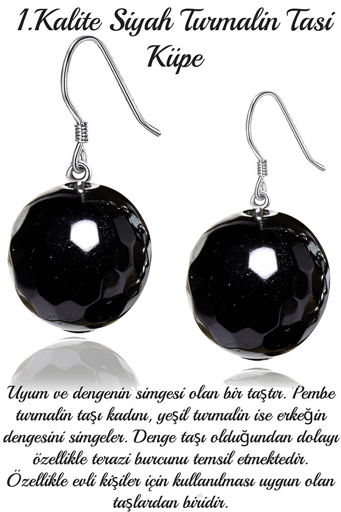 Sertifikalı Fasetli Siyah Turmalin Taşı Doğal Taş Küpe