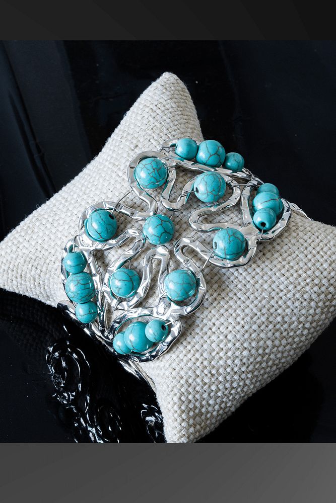 Sertifikalı Telkari İşlemeli Kelepçe Model Firuze Taşı Bileklik - Ayarlamalı