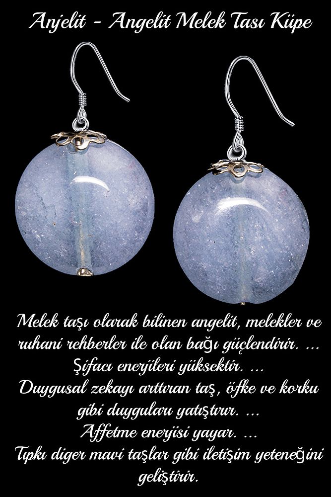 Sertifikalı Anjelit Angelite Melek Taşı Doğal Taş Küpe