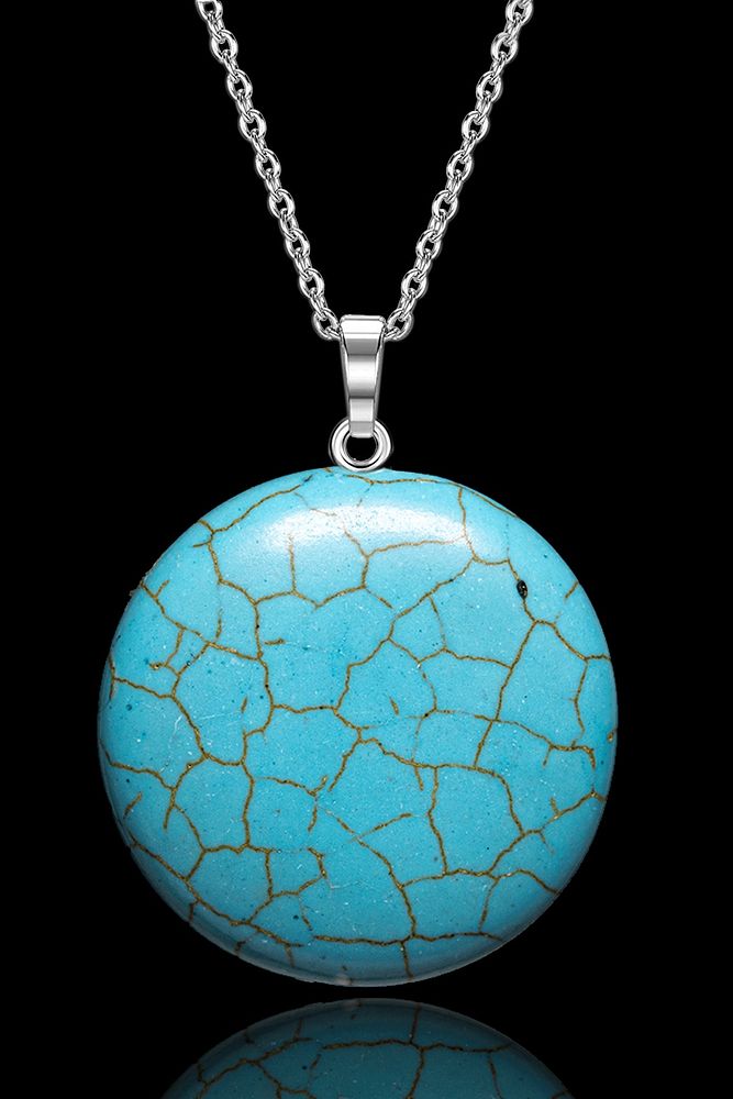 Sertifikalı Yuvarlak Kesim Hakiki Turkuaz Taşı Kolye