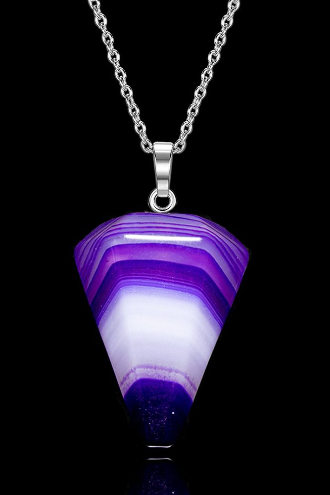 Sertifikalı Damarlı Mor Akik Taşı Pandül Kolye