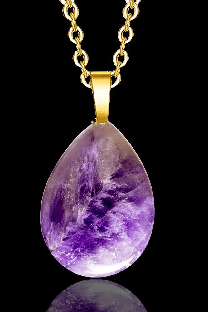 Sertifikalı 24k Altın Kaplama Damla Kesim 1.kalite Ametist Taşı Kolye