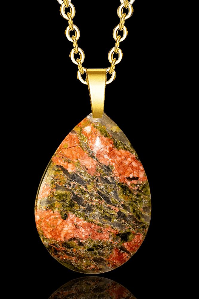 Sertifikalı 24k Altın Kaplama Damla Kesim Unakit Taşı Kolye